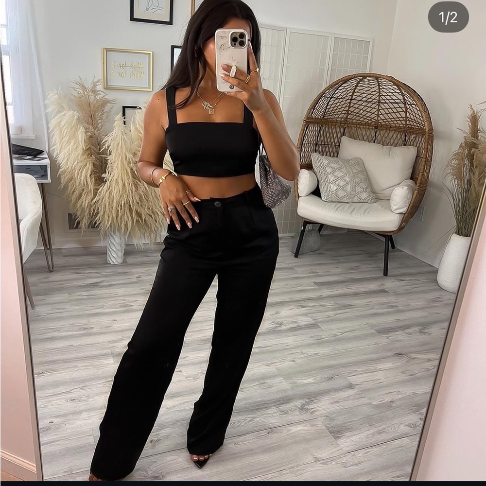 Back silk Tank top and trouser set
